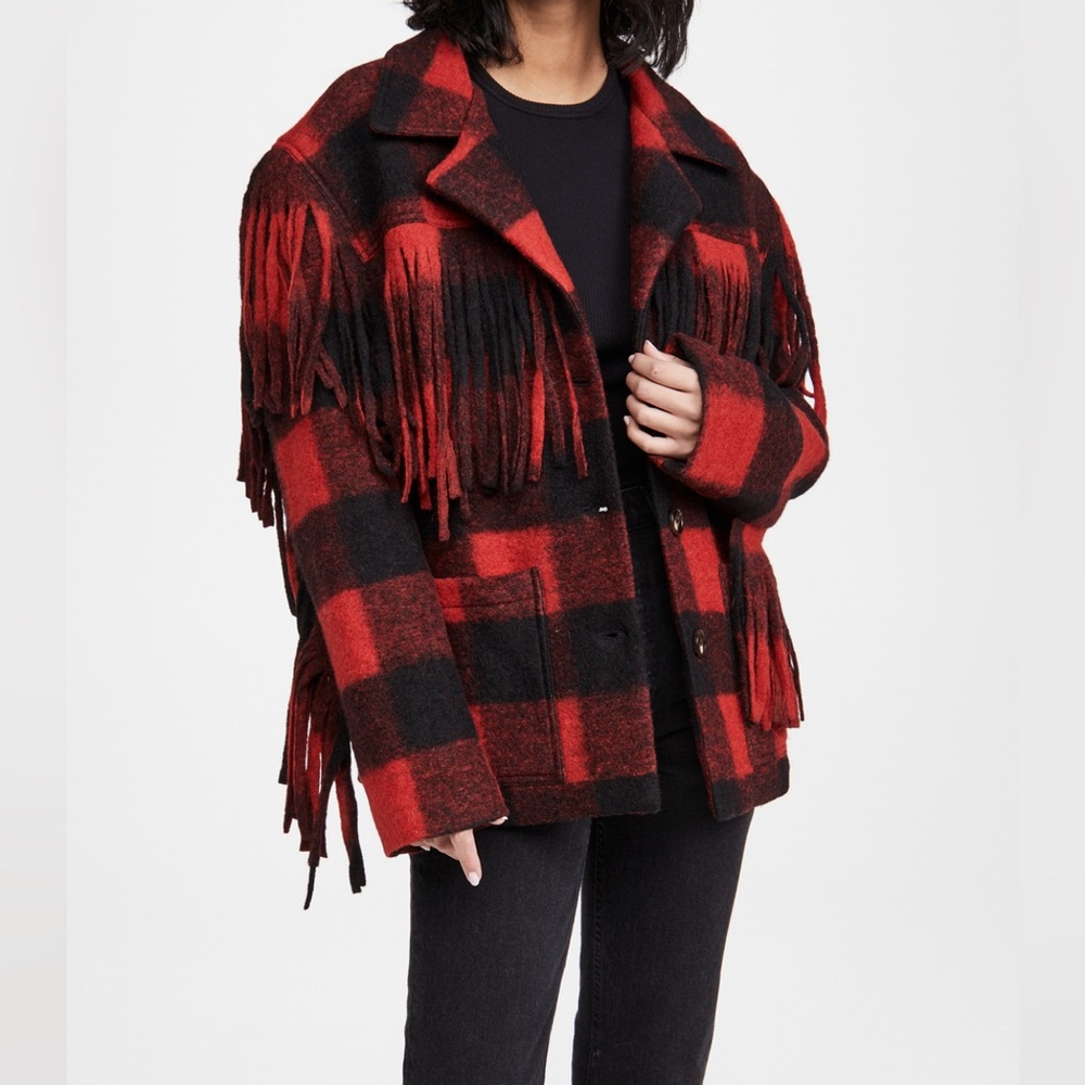 Divine Heritage Fringe Plaid Coat
